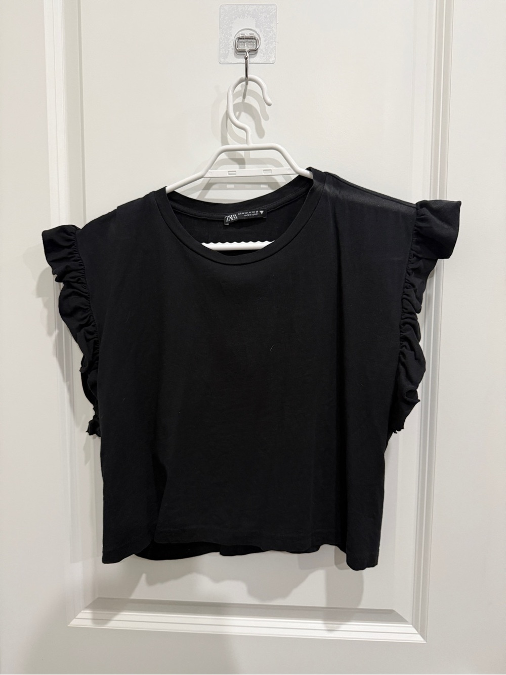Zara Black Ruffle Sleeve Tee